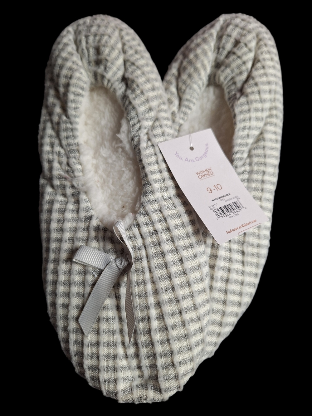 Cozy Gray Striped Sherpa-Lined Slipper Ballet Flats